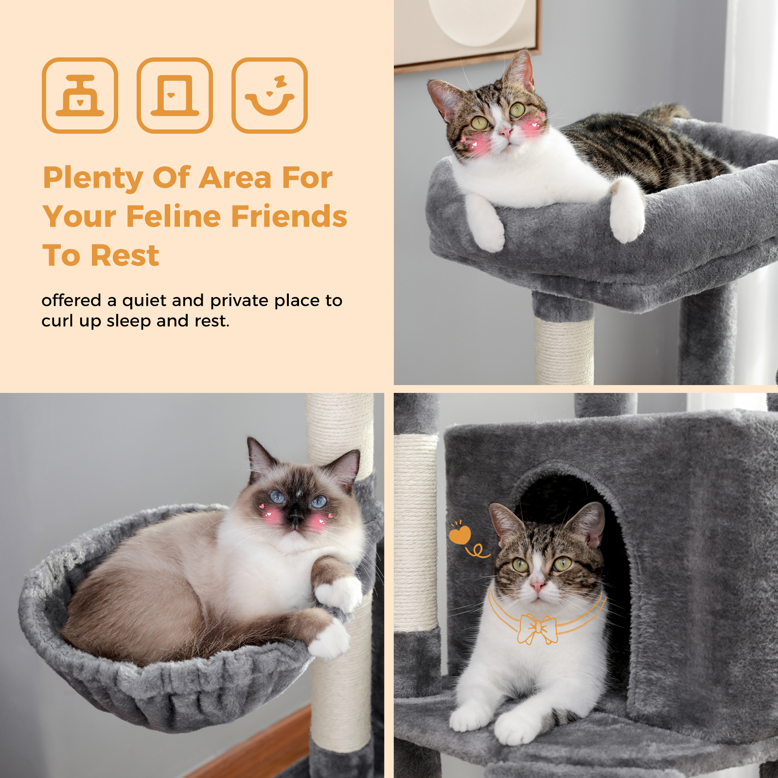 Gray Cat Tree Tower with Scratching Post