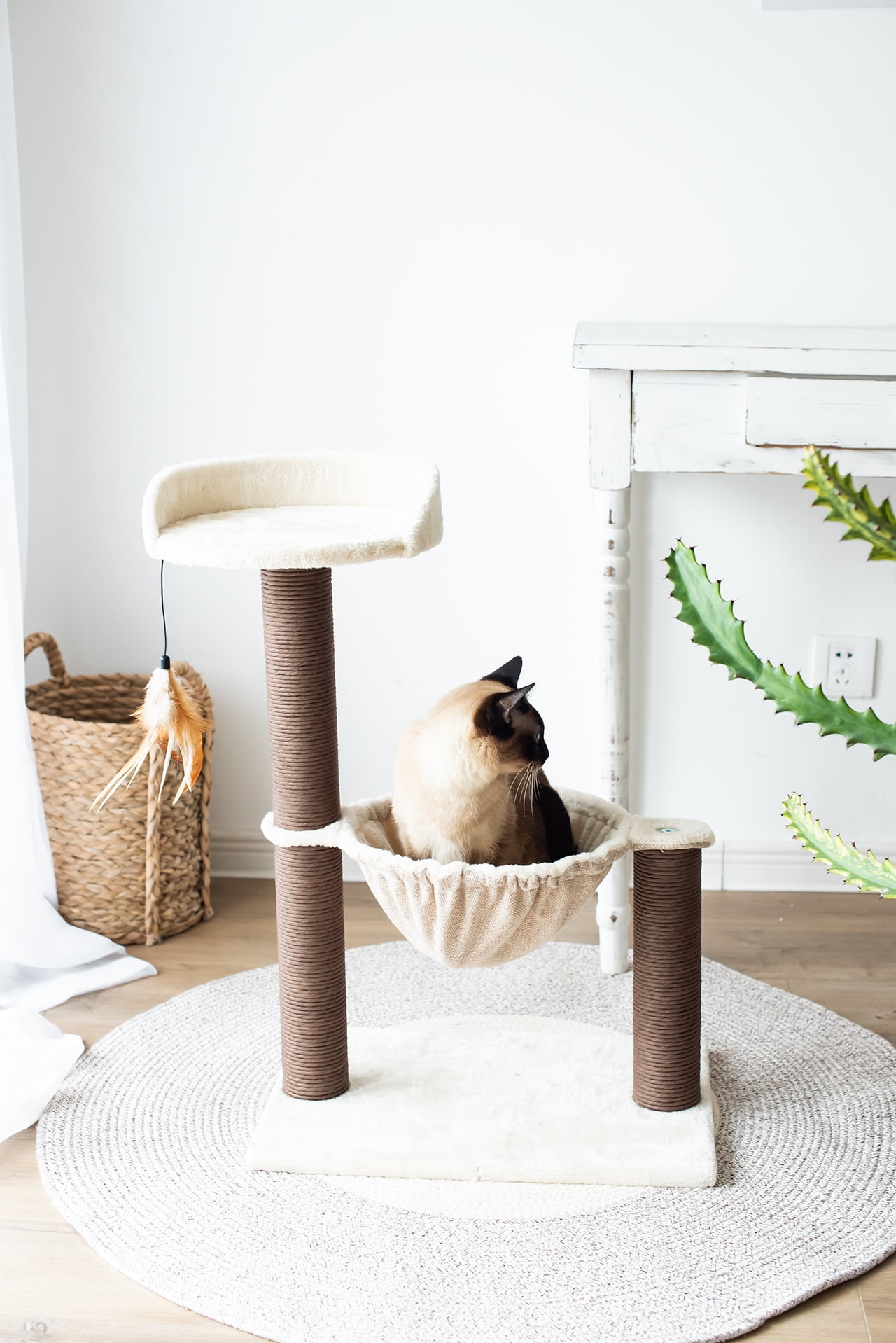 Beige 3-Level Cat Tree with Hammock & Scratching Post