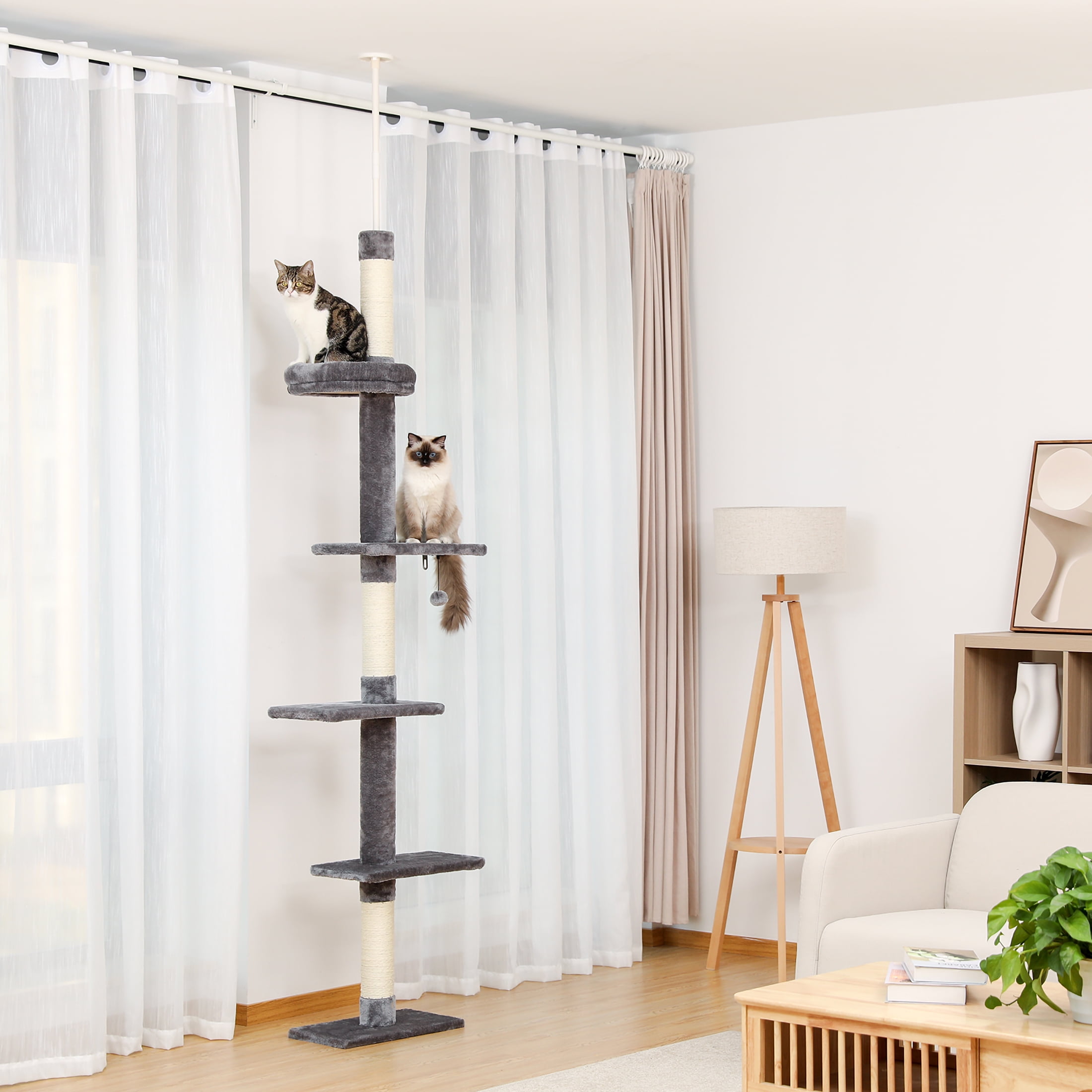 Gray 5-Tier Cat Tower with Adjustable Height