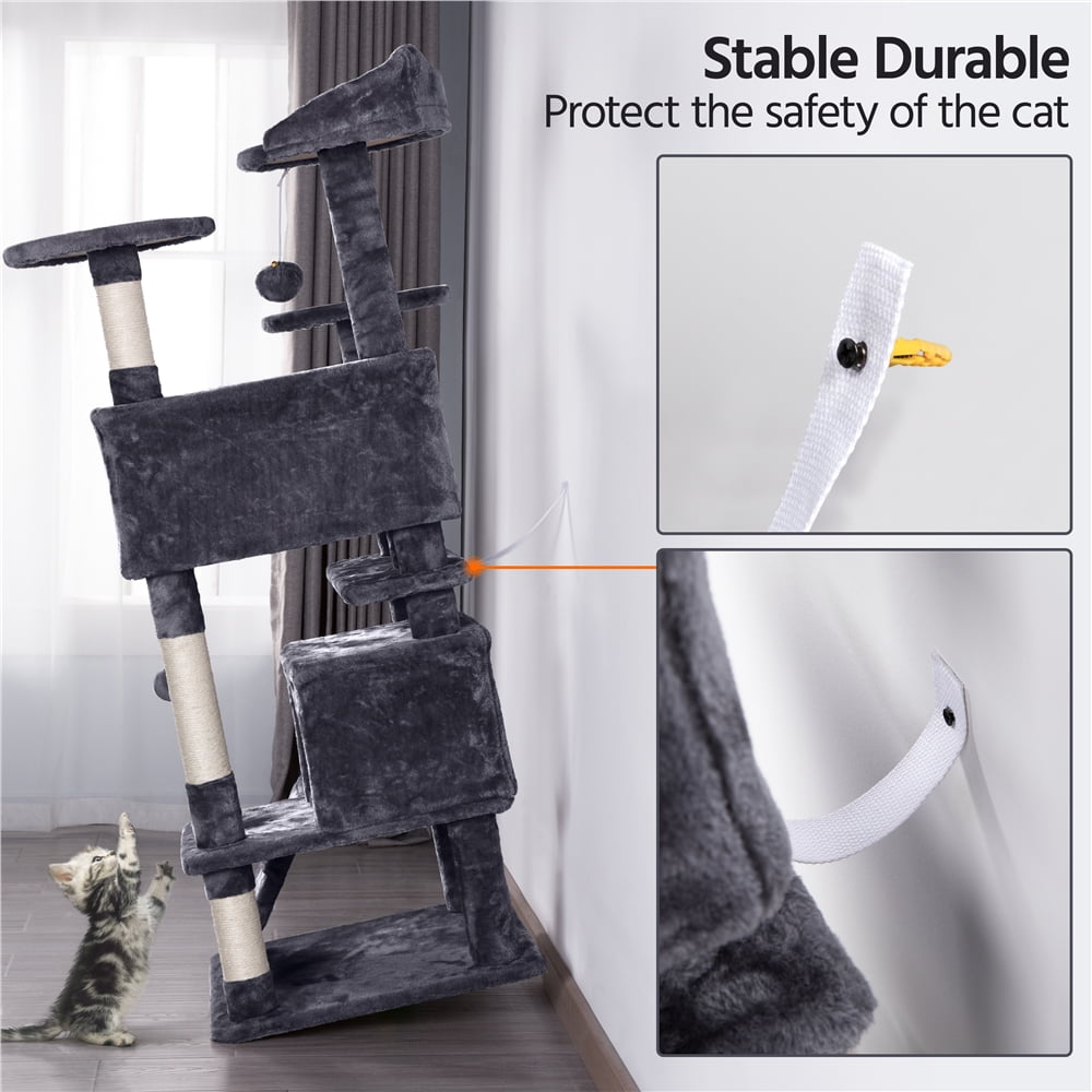 Gray Cat Tree Condo Scratcher Tower Furniture