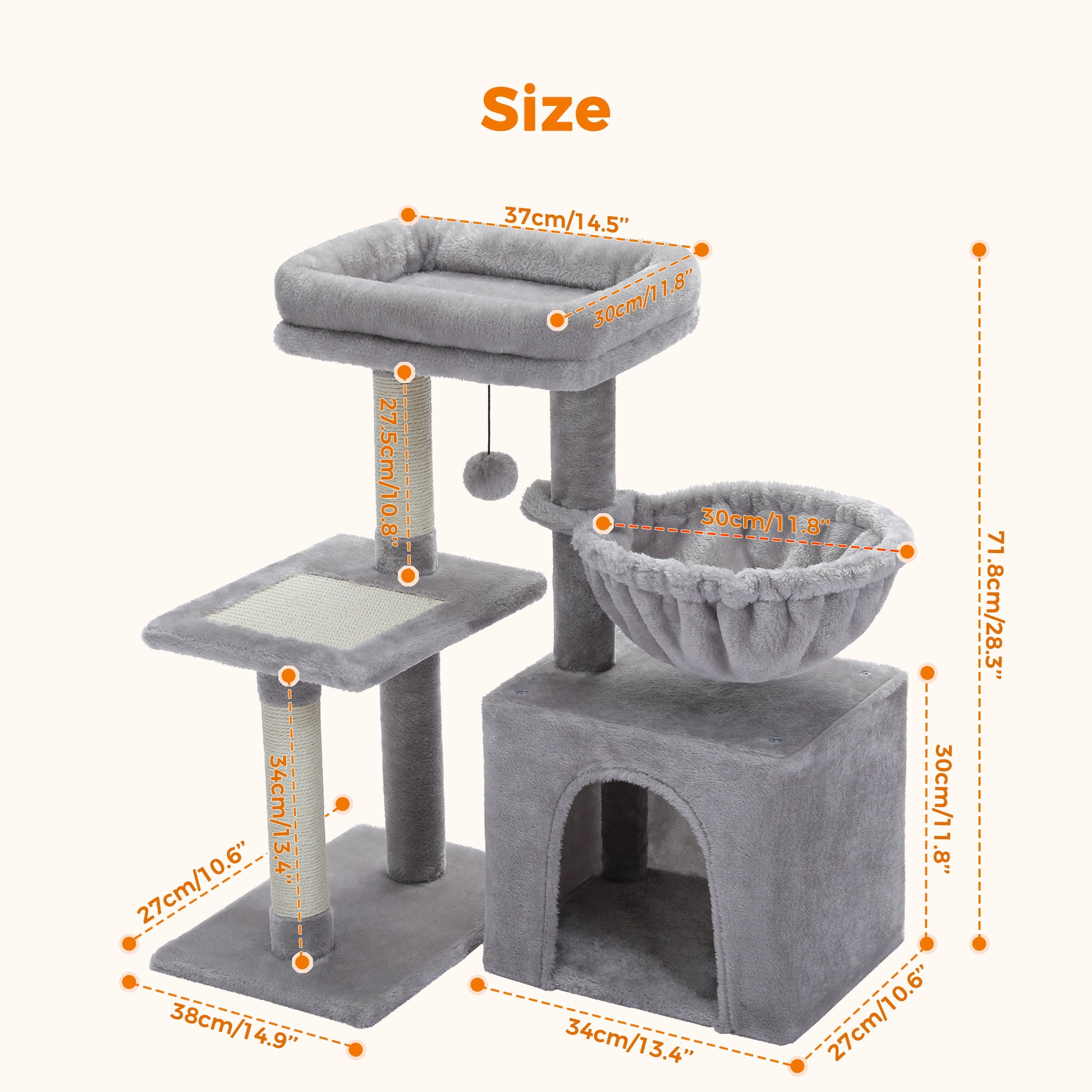 Cat Tree Tower with Basket & Perch, Gray