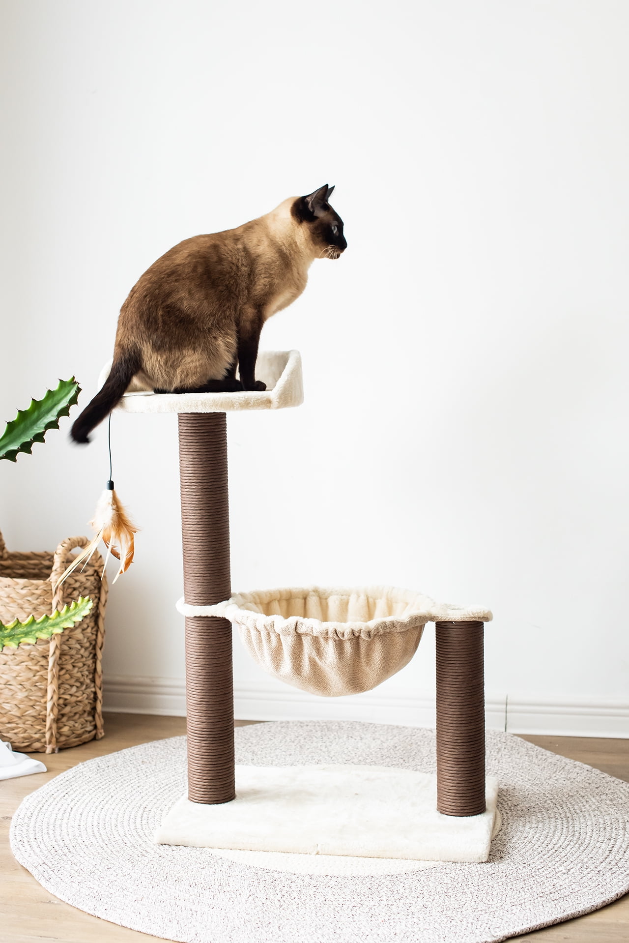 Beige 3-Level Cat Tree with Hammock & Scratching Post