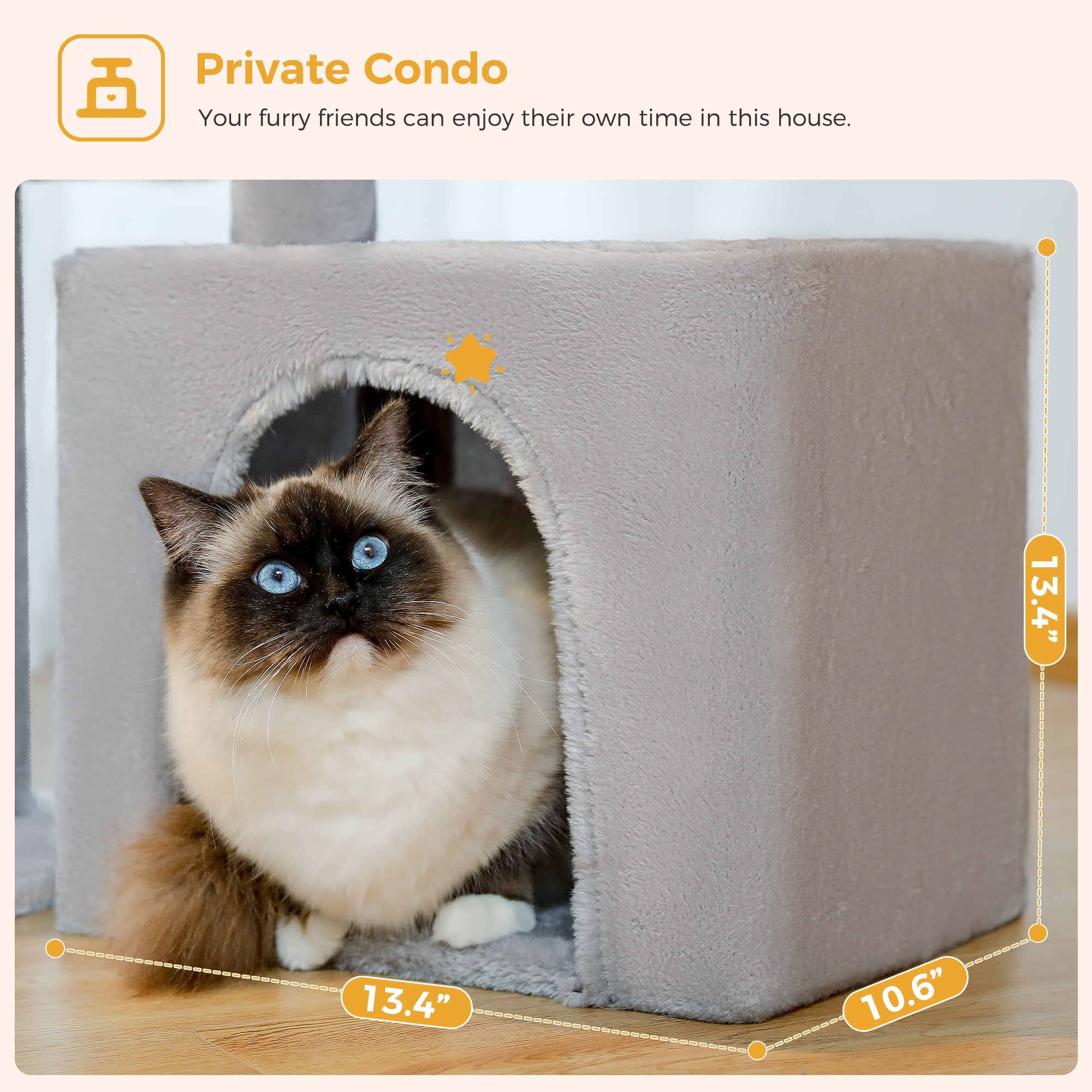 Cat Tree Tower with Basket & Perch, Gray