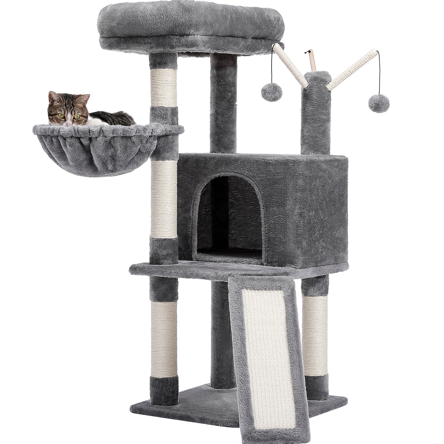 Gray Cat Tree Tower with Scratching Post
