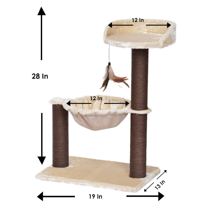Beige 3-Level Cat Tree with Hammock & Scratching Post