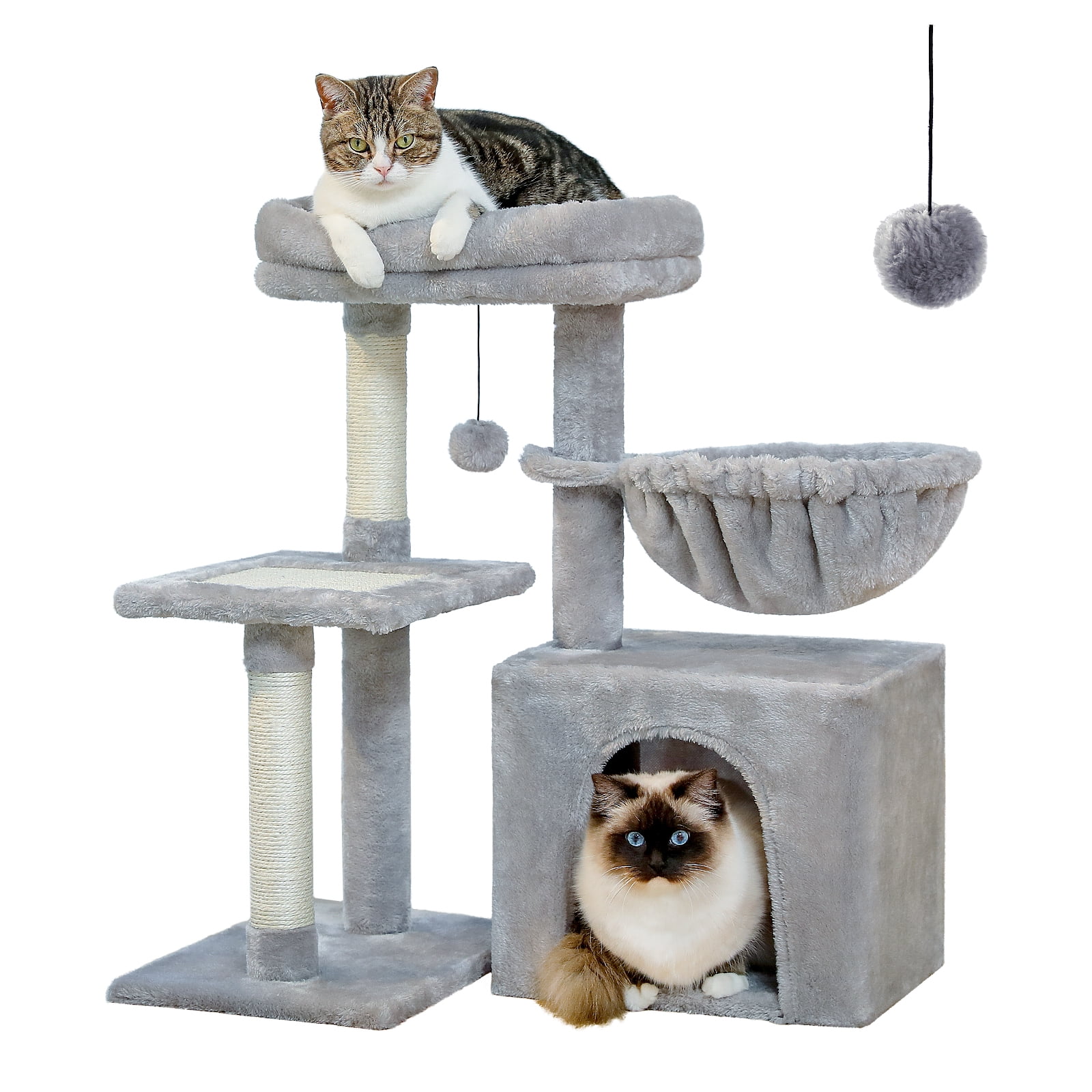 Cat Tree Tower with Basket & Perch, Gray