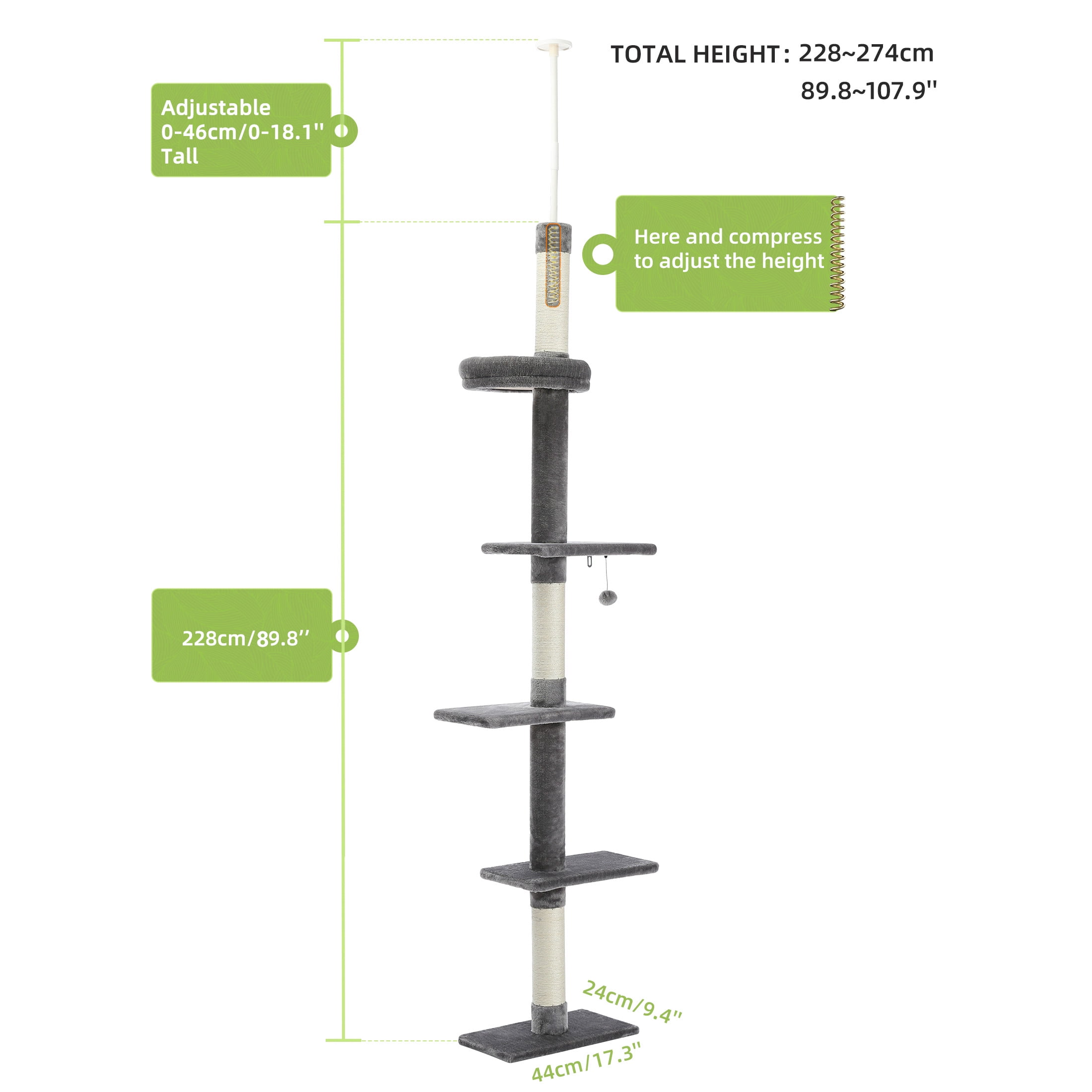Gray 5-Tier Cat Tower with Adjustable Height
