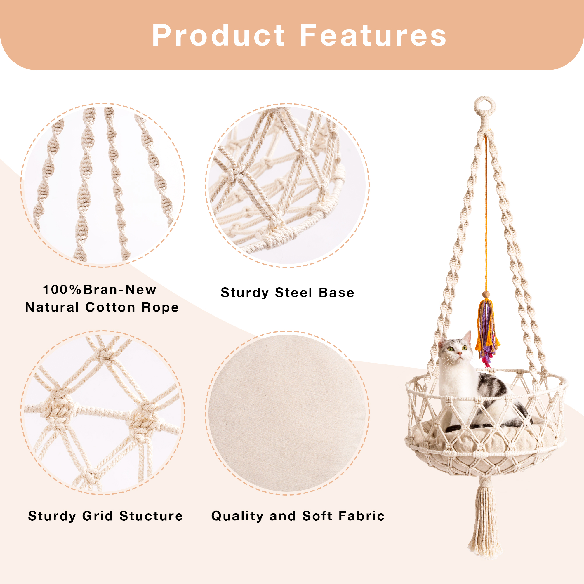 Handwoven Cat Window Perch Hammock - Mewoofun