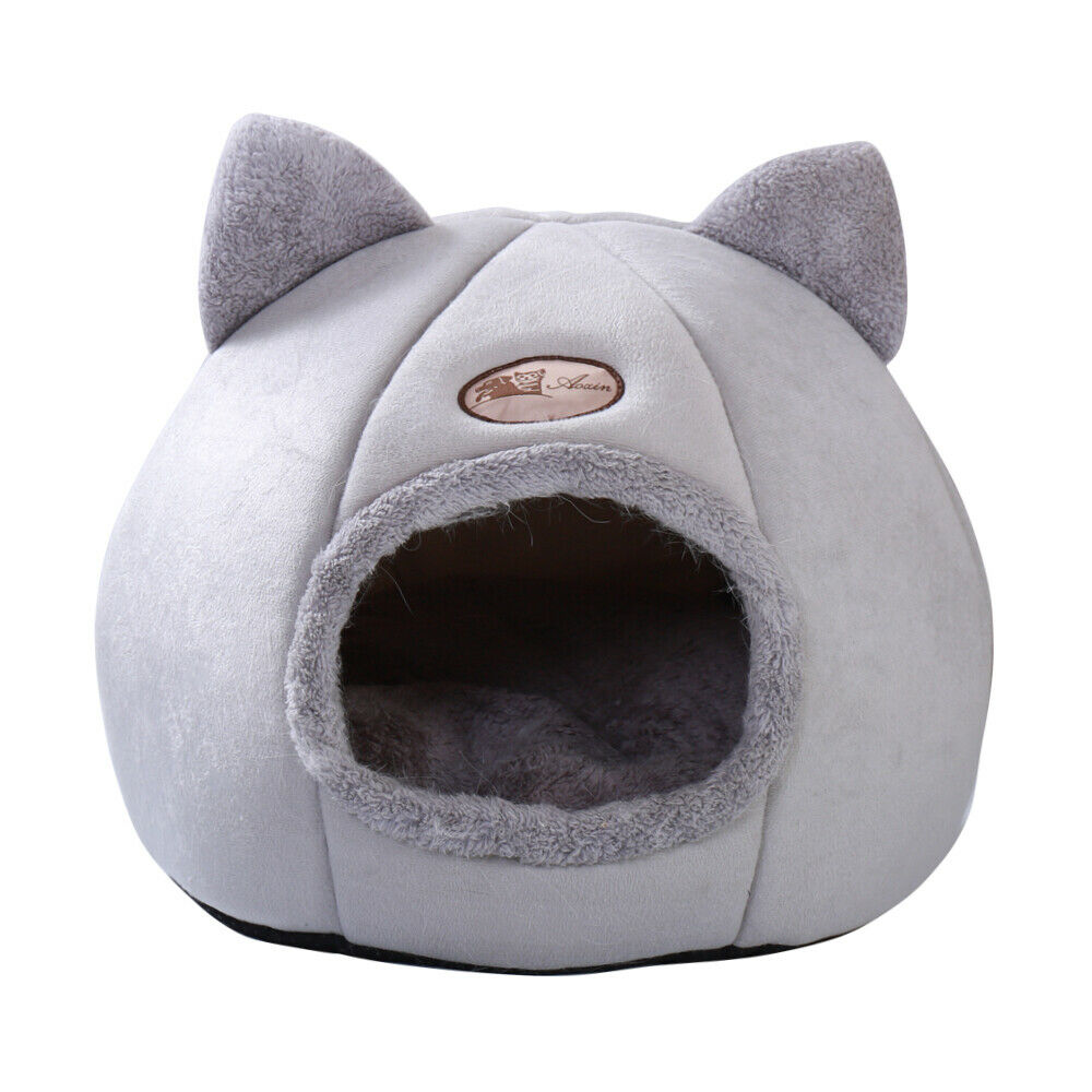 Cozy Gray Cat Bed Cave Igloo Nest