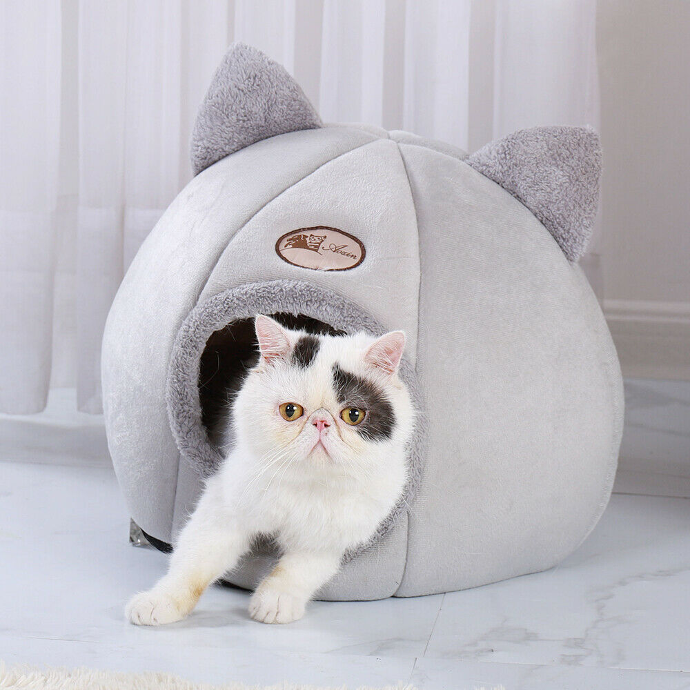 Cozy Gray Cat Bed Cave Igloo Nest