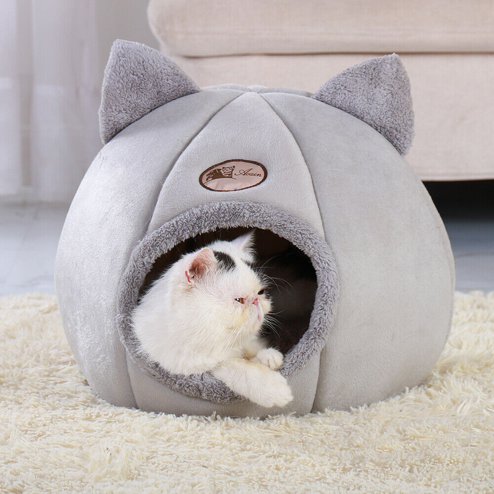 Cozy Gray Cat Bed Cave Igloo Nest