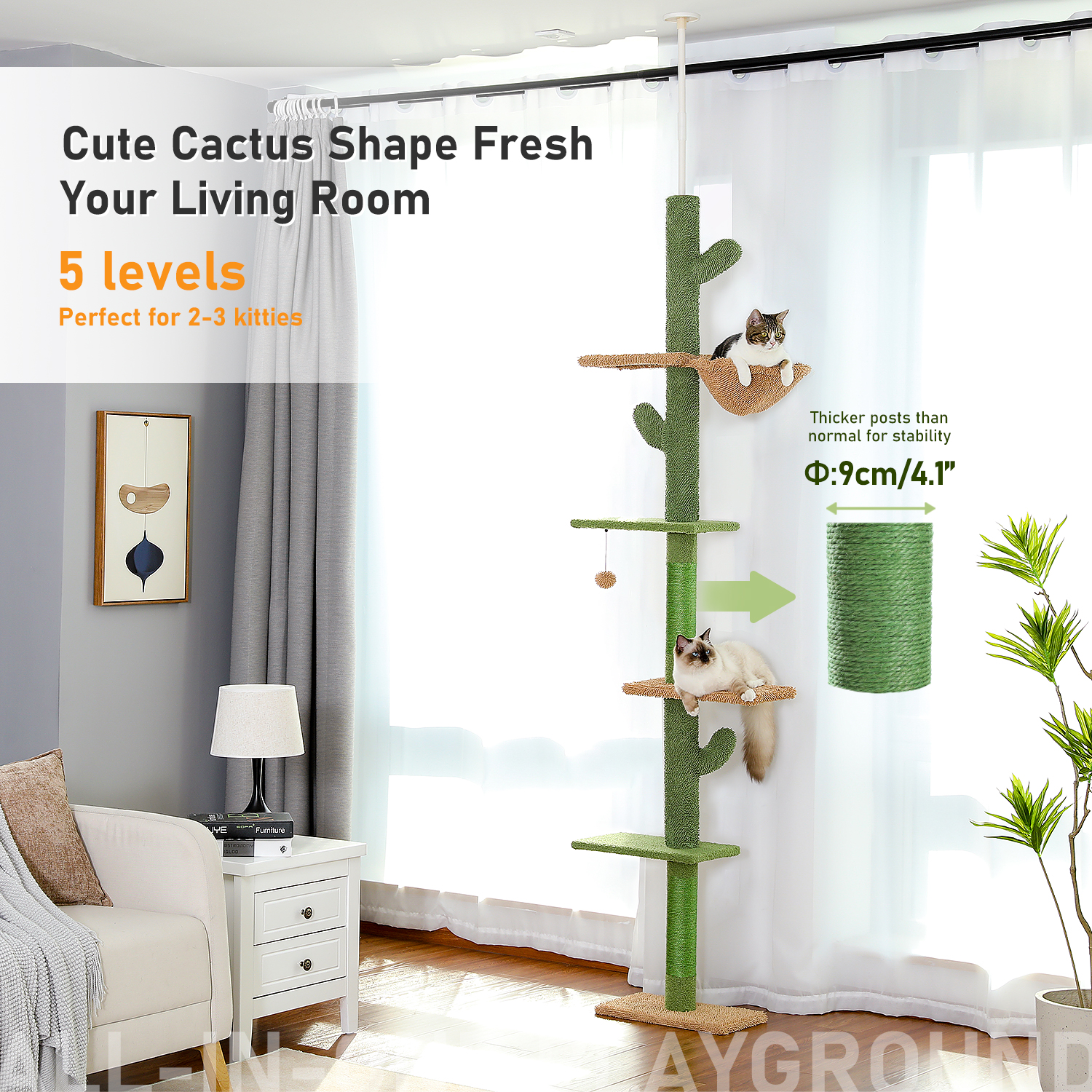 Floor-to-Ceiling Vertical Adjustable Cat Tree