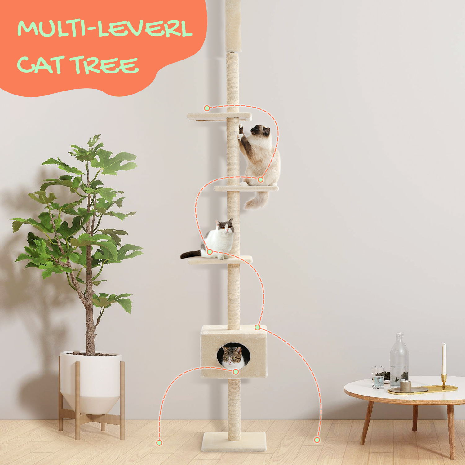 Floor-to-Ceiling Vertical Adjustable Cat Tree