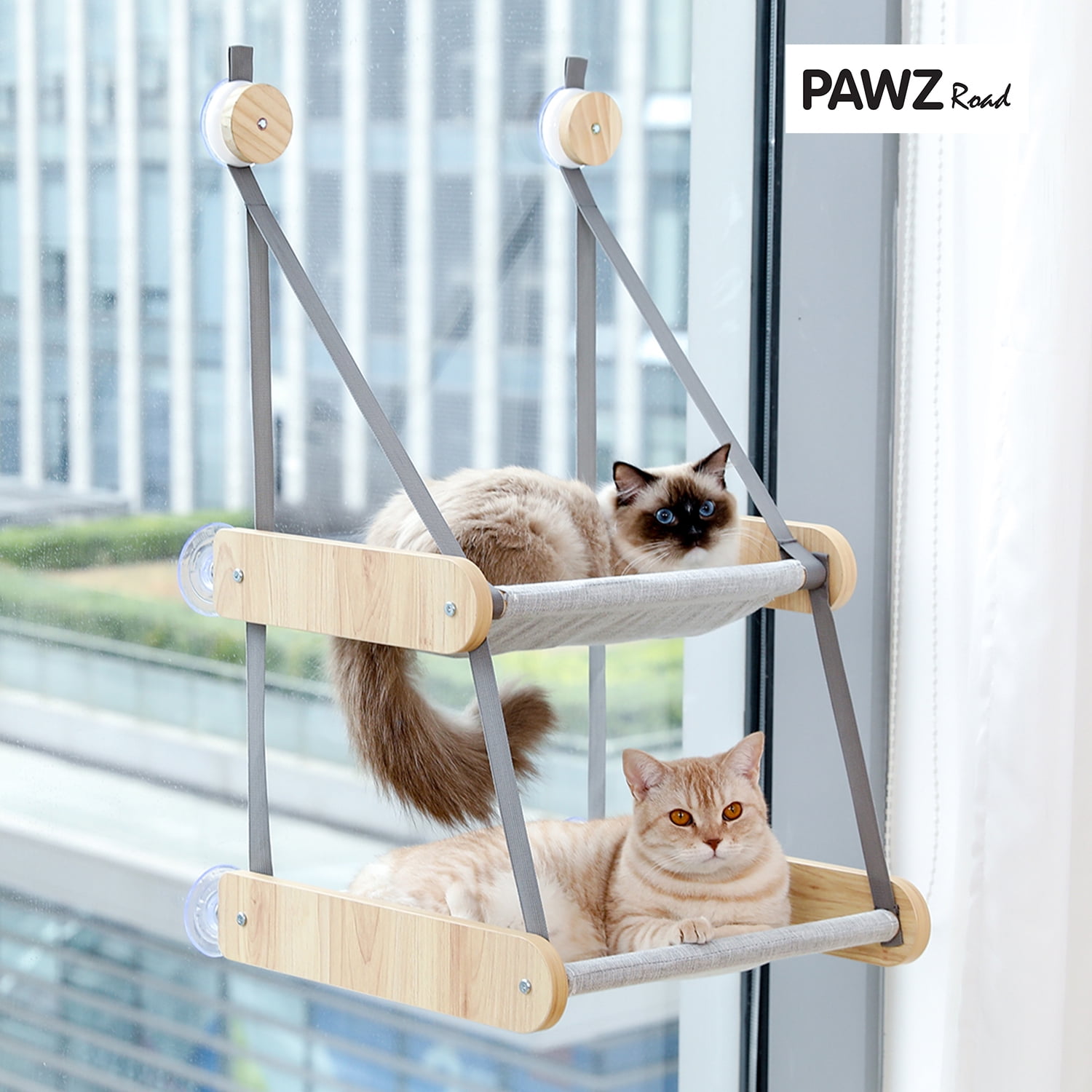 Double Layered Cat Window Perch with Solid Wood