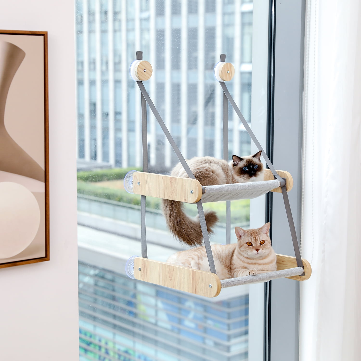 Double Layered Cat Window Perch with Solid Wood