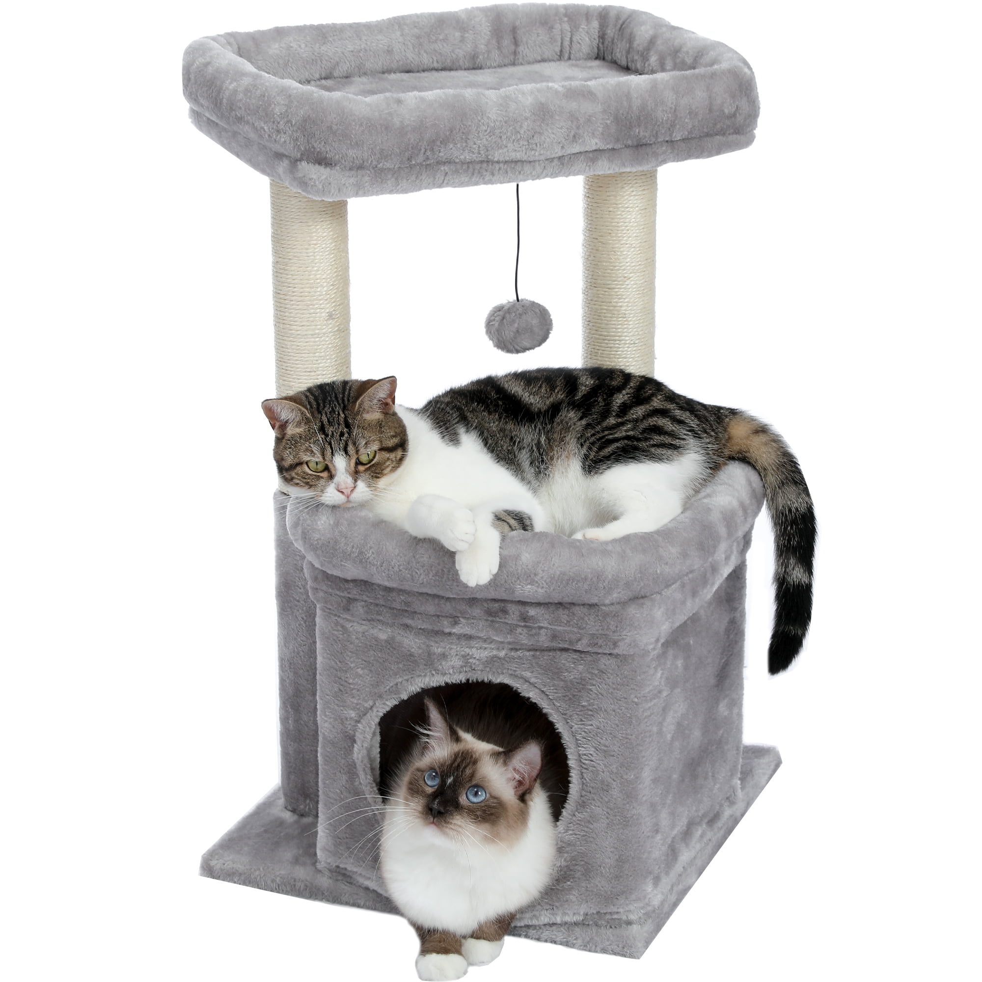 Gray Plush Cat Tree with Scratching Posts