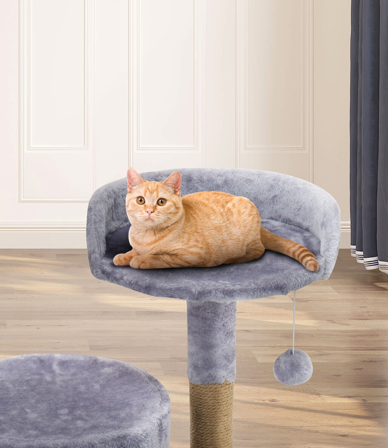 Gray Plush Cat Tower with Scratching Post