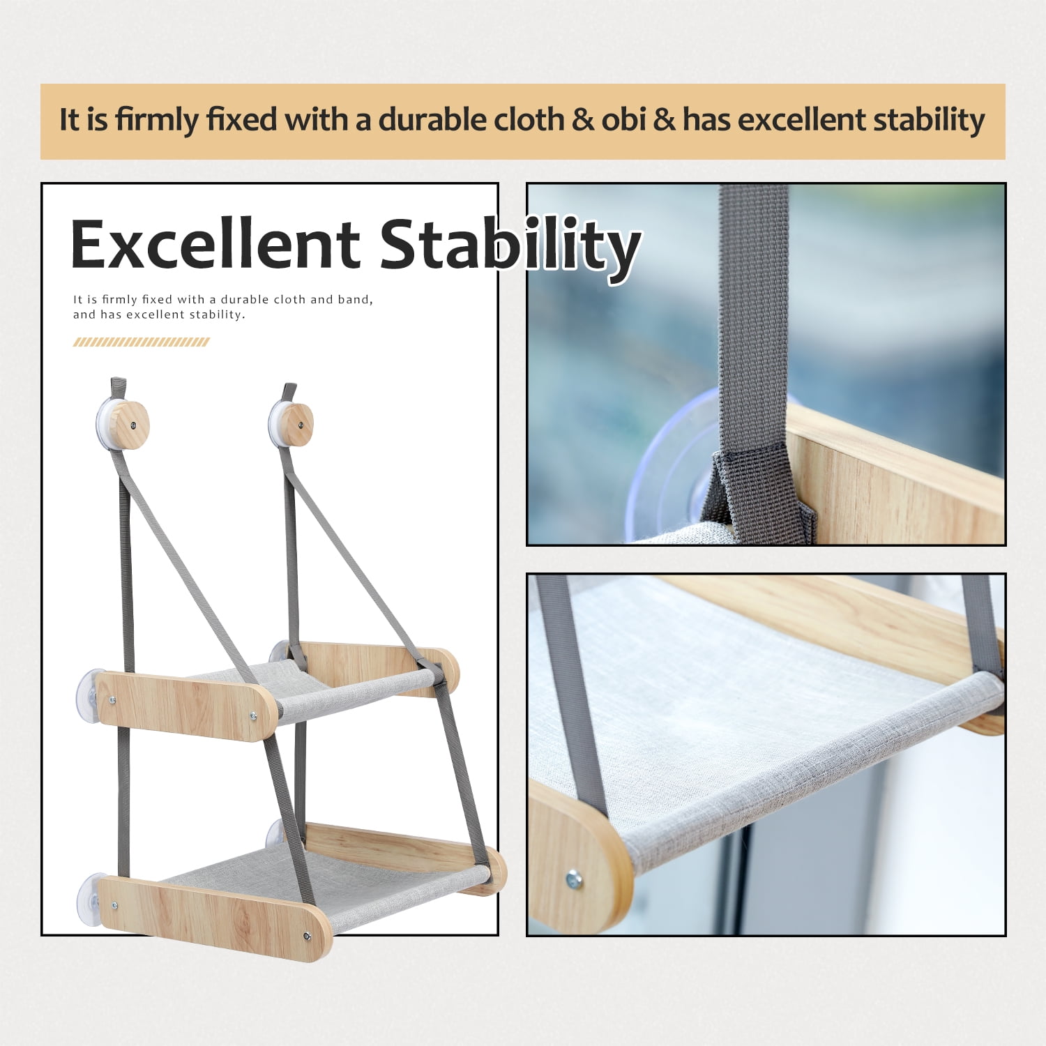 Double Layered Cat Window Perch with Solid Wood