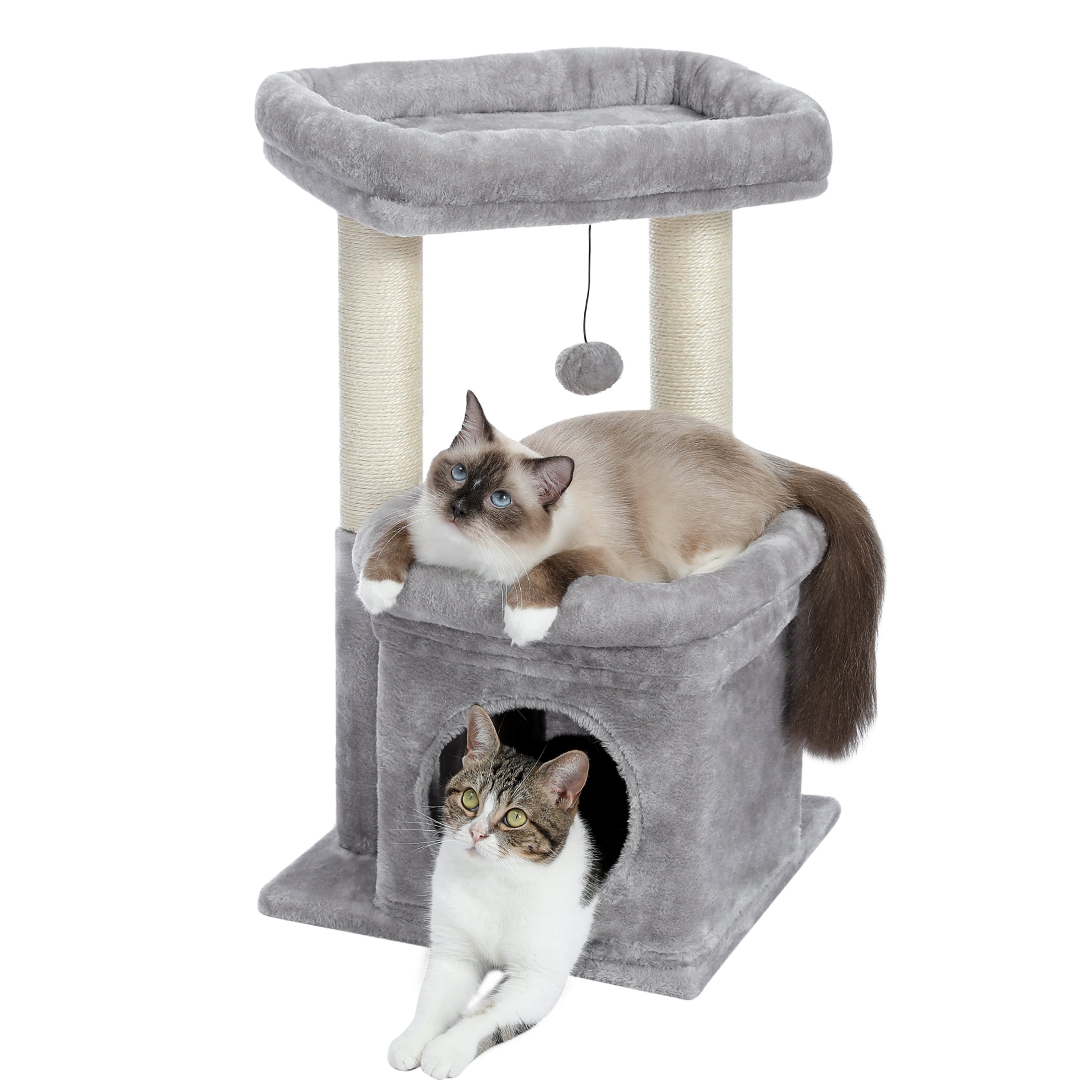 Gray Plush Cat Tree with Scratching Posts