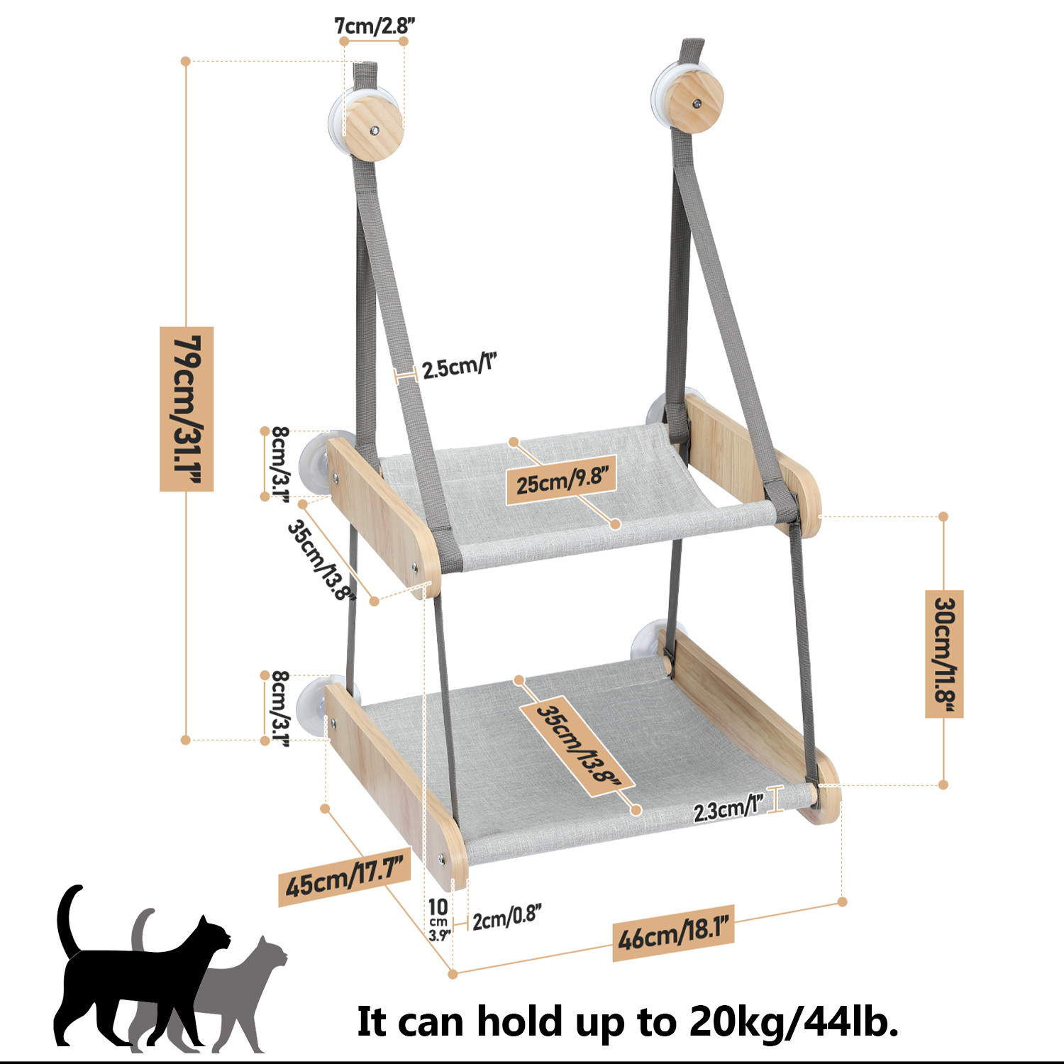 Double Layered Cat Window Perch with Solid Wood