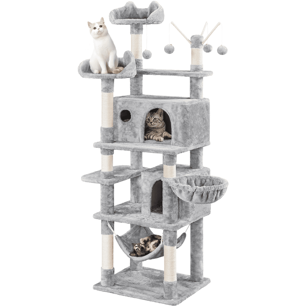 Light Gray Cat Tree with 2 Condos & Hammock