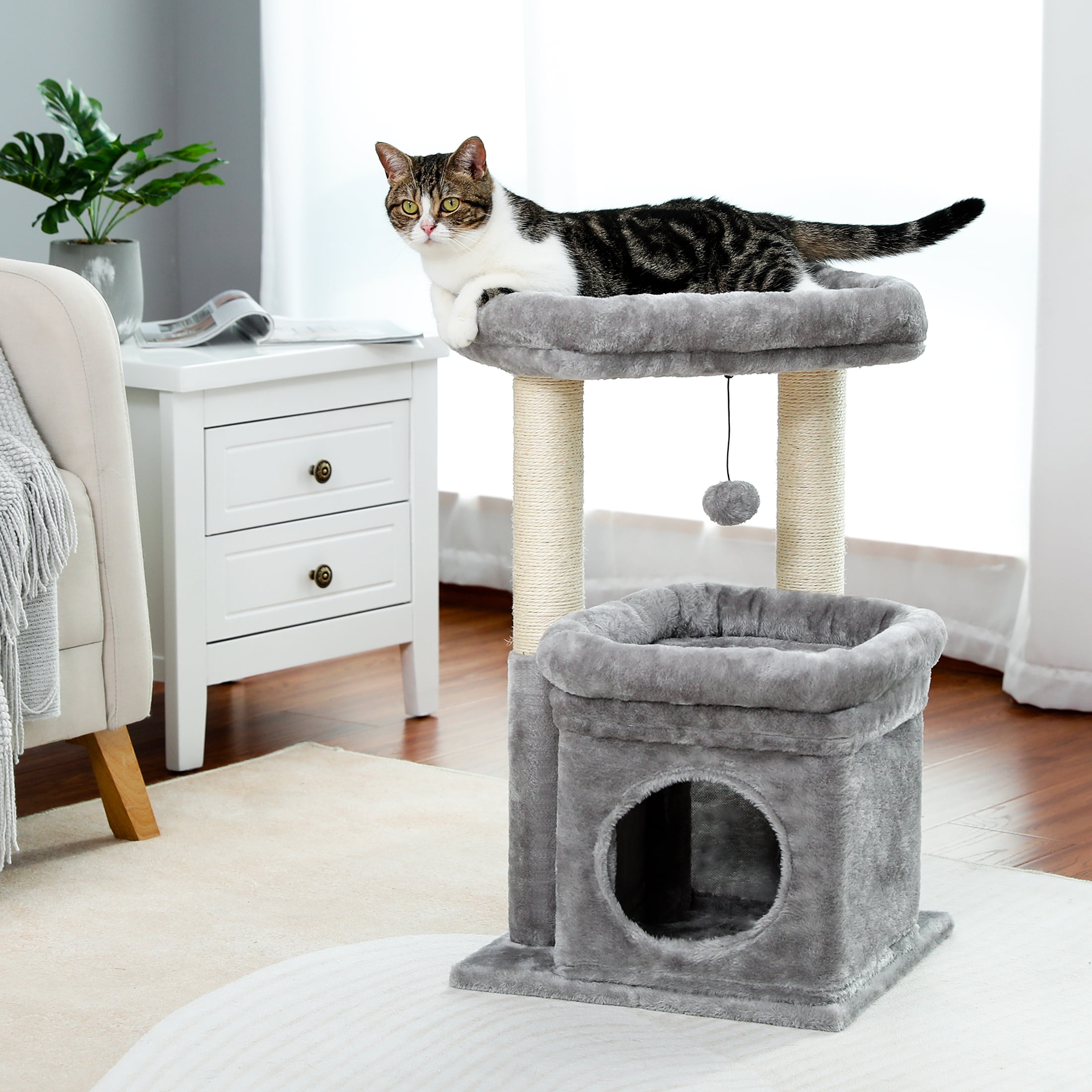 Gray Plush Cat Tree with Scratching Posts