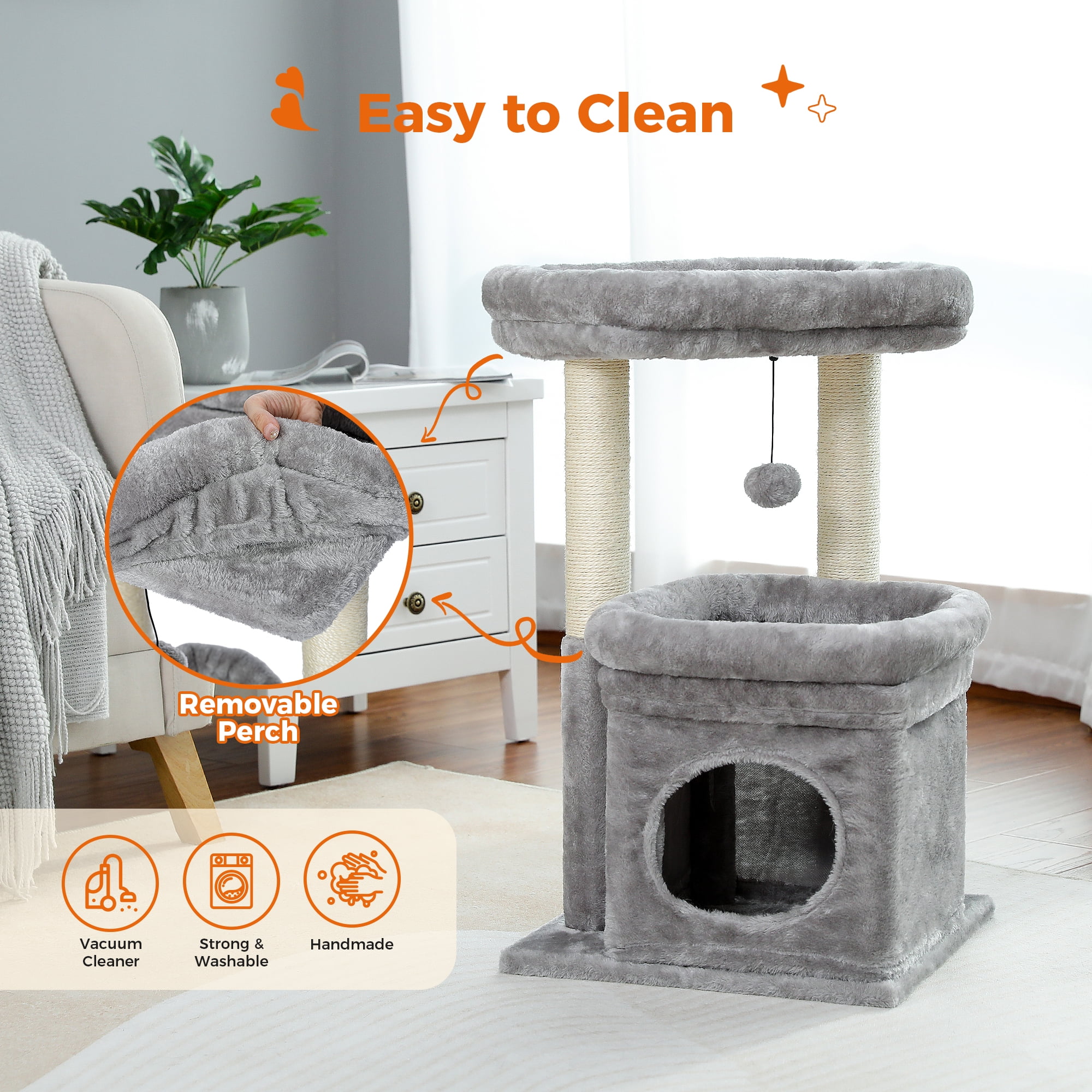 Gray Plush Cat Tree with Scratching Posts