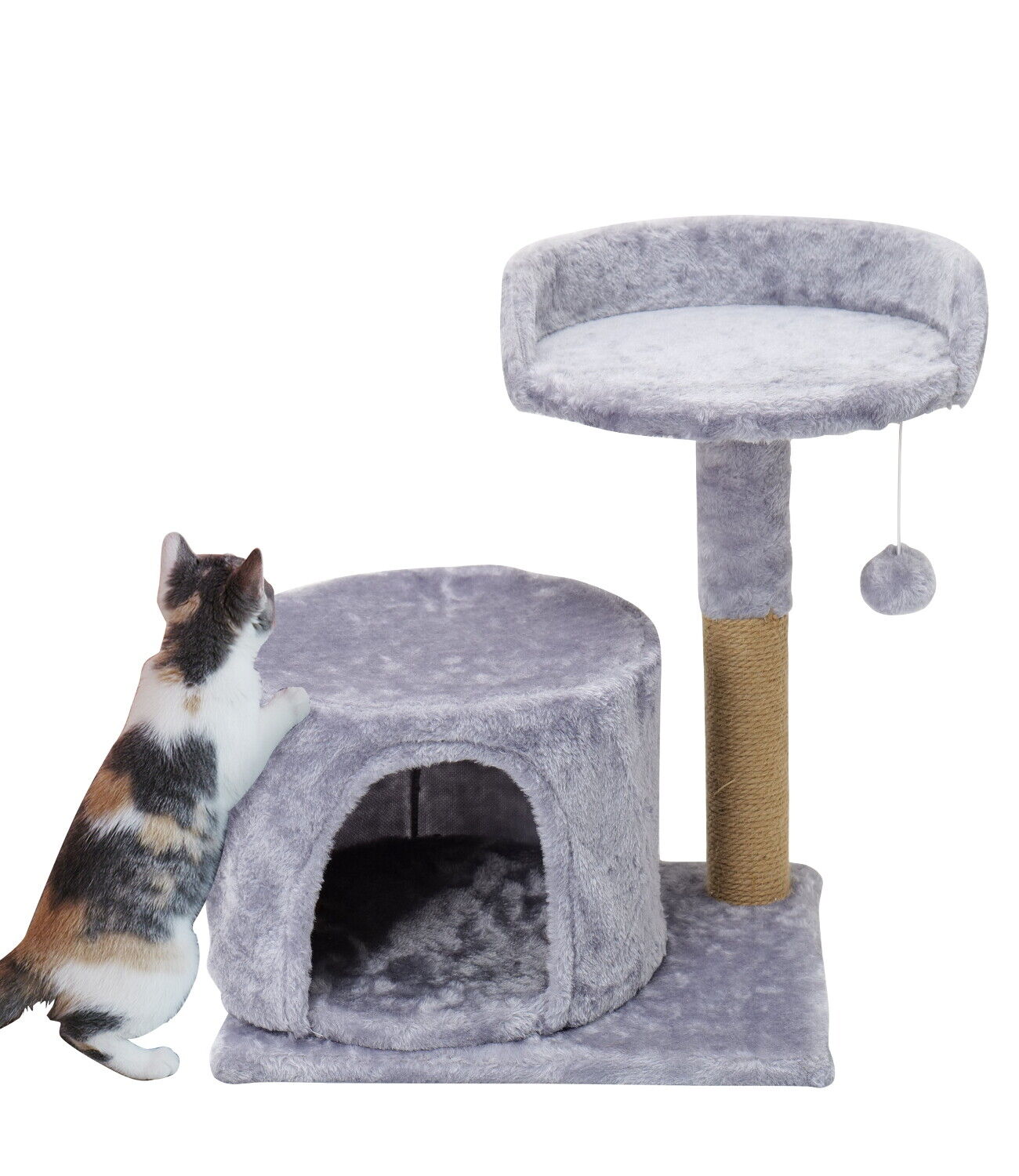 Gray Plush Cat Tower with Scratching Post