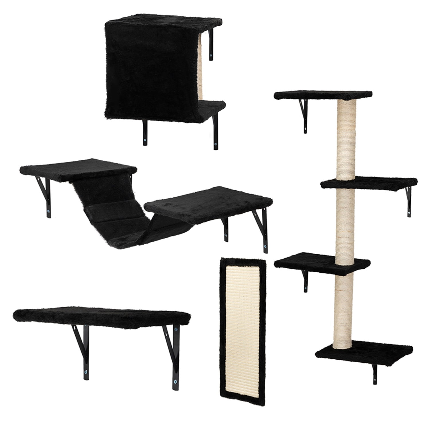 Black Cat Tree Wall Set for Multiple Cats
