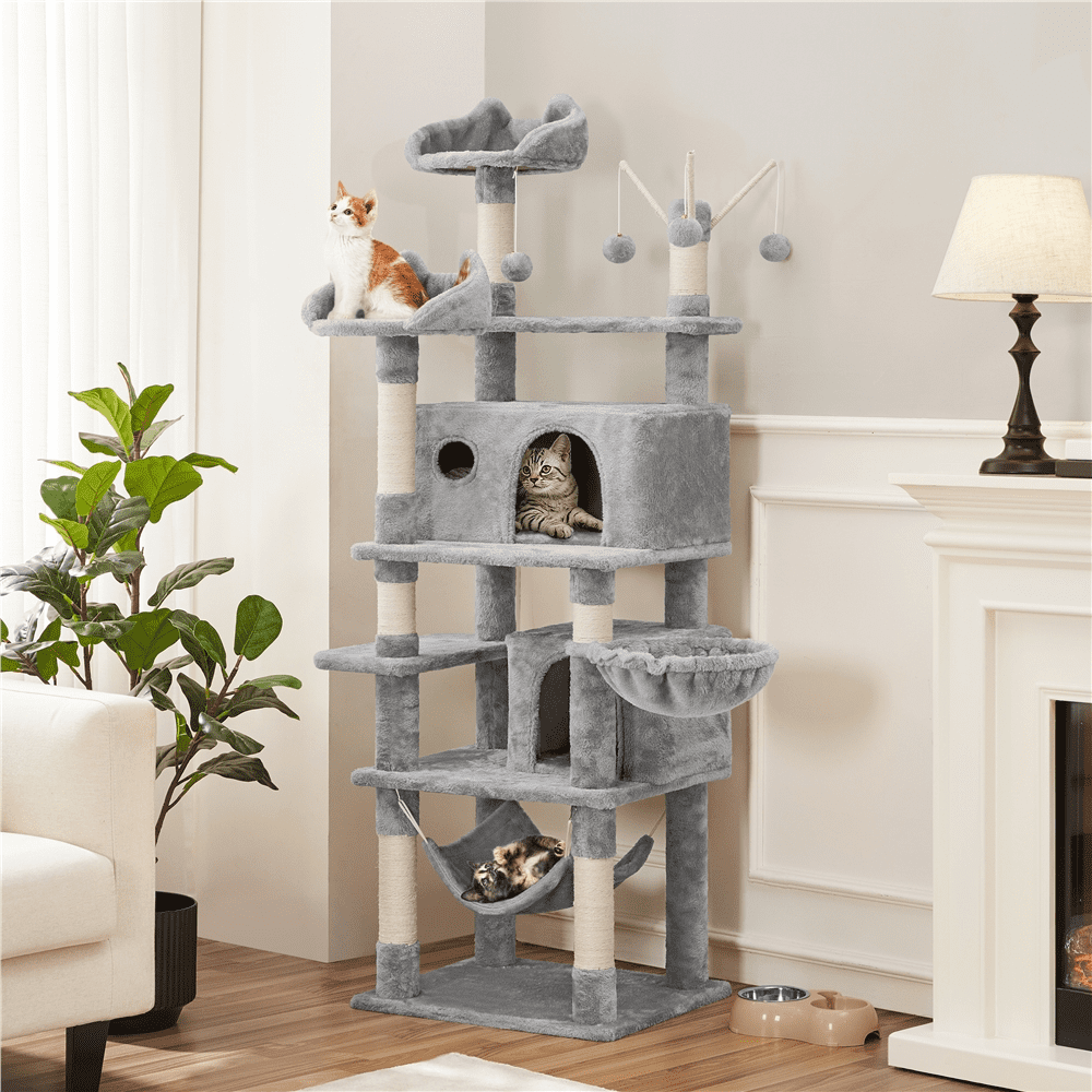 Light Gray Cat Tree with 2 Condos & Hammock