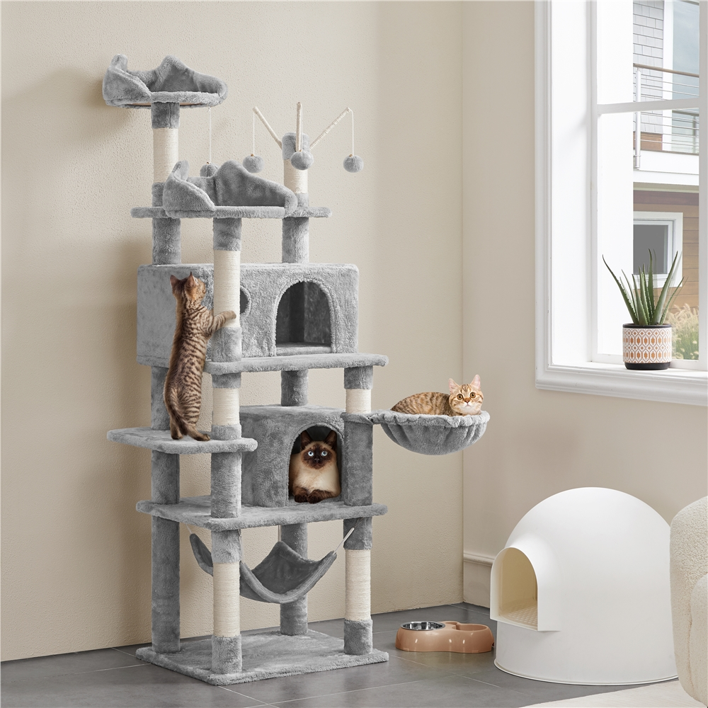 Light Gray Cat Tree with 2 Condos & Hammock