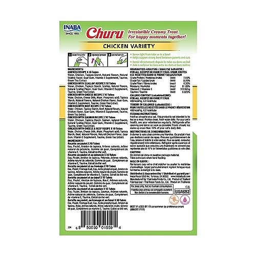 INABA Churu Grain-Free Cat Treats, Chicken Flavor, 60 Tubes