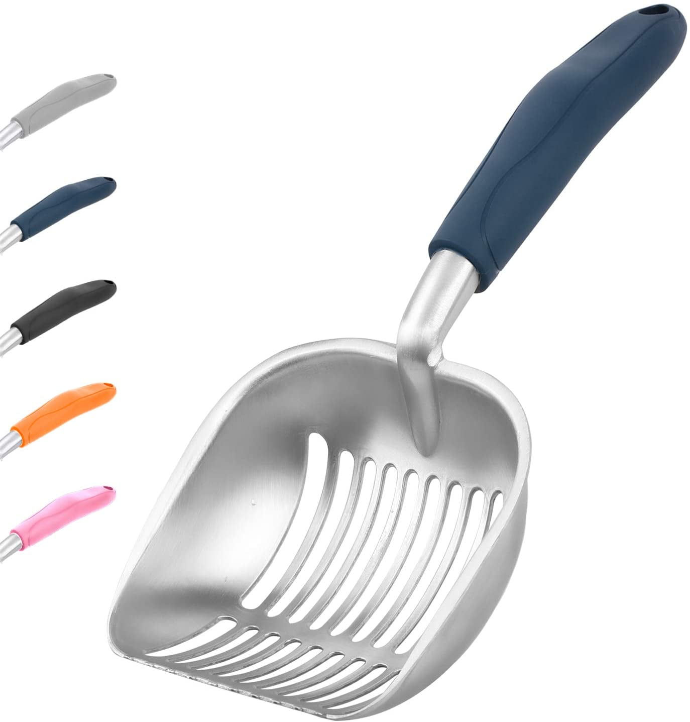 Cat Litter Scoop, Metal, Rubber Handle, Blue