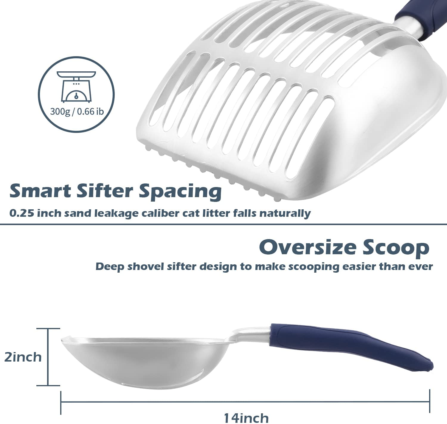 Cat Litter Scoop, Metal, Rubber Handle, Blue