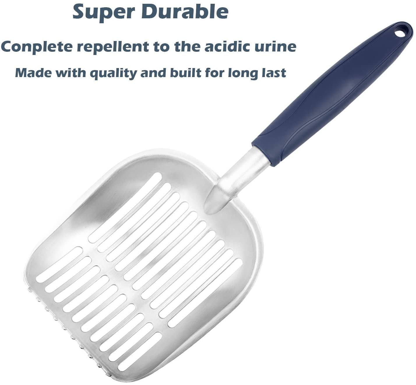 Cat Litter Scoop, Metal, Rubber Handle, Blue