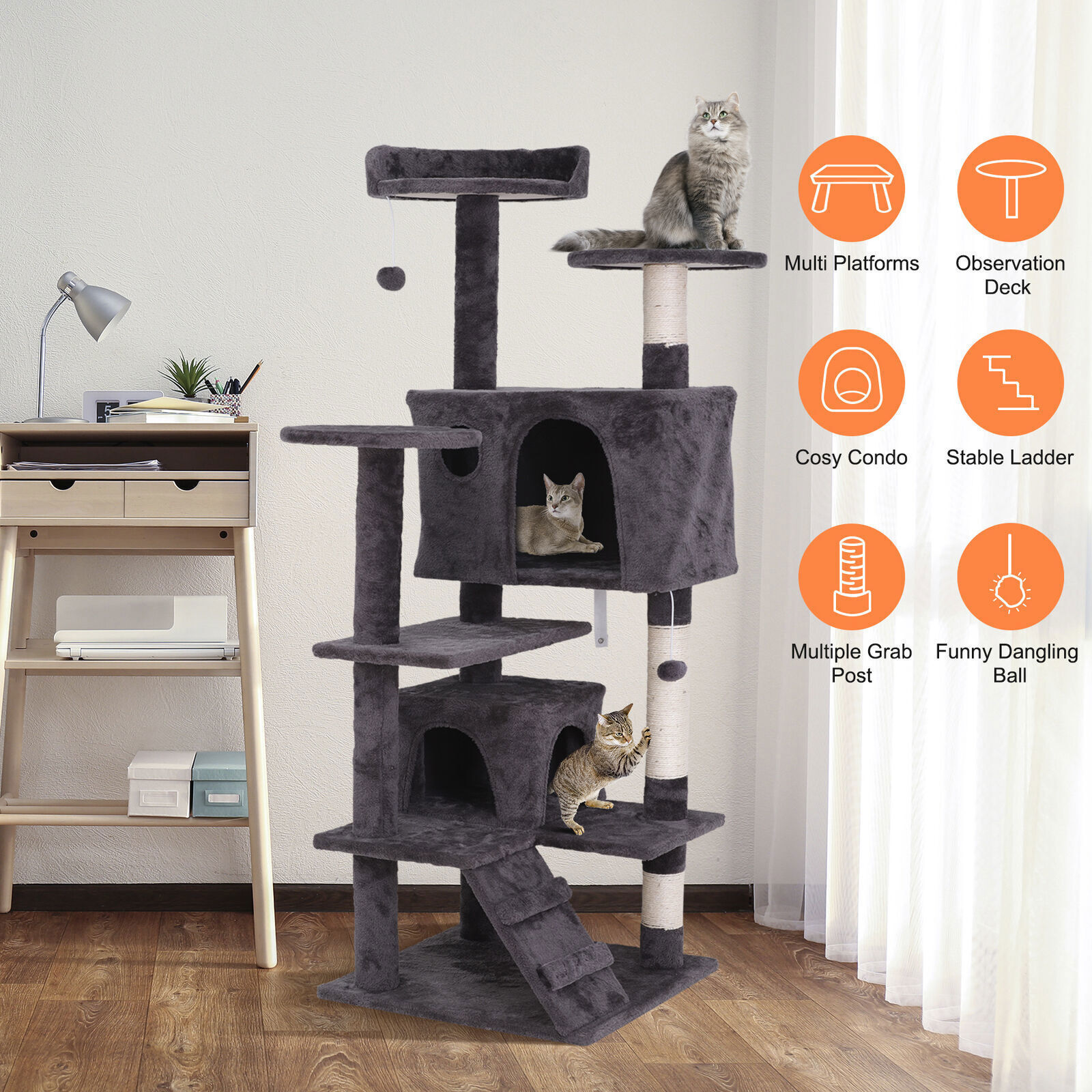 55" Safe Cat Tree Tower Condo