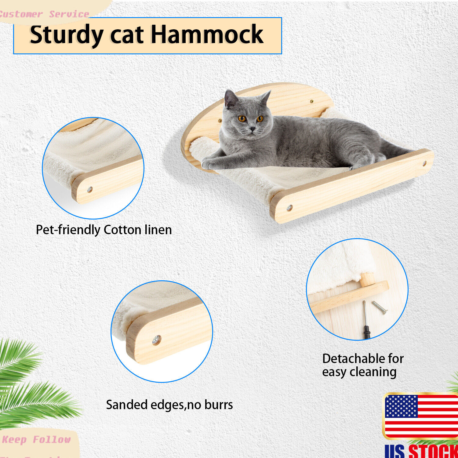 Wall-Mounted Cat Hammock with Ladder and Shelves