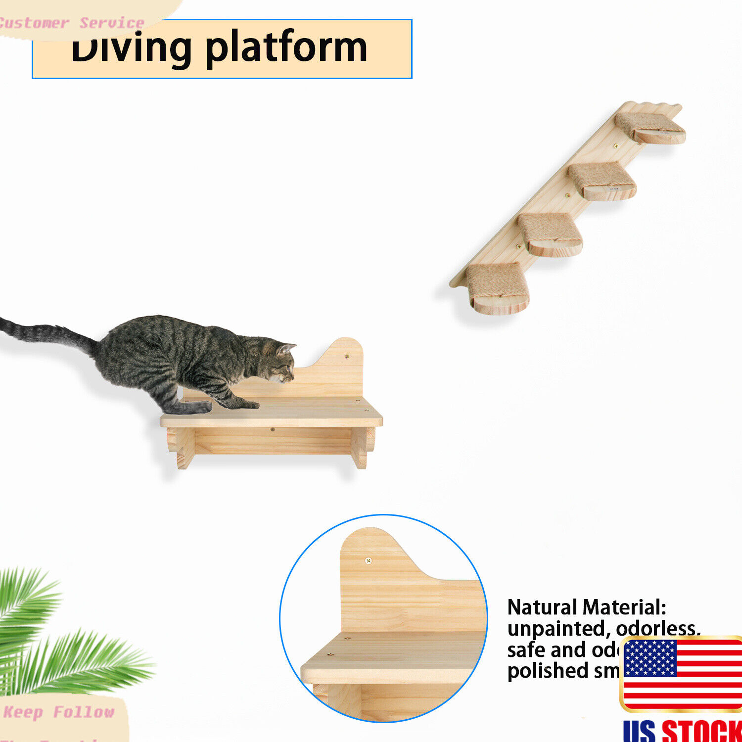 Wall-Mounted Cat Hammock with Ladder and Shelves