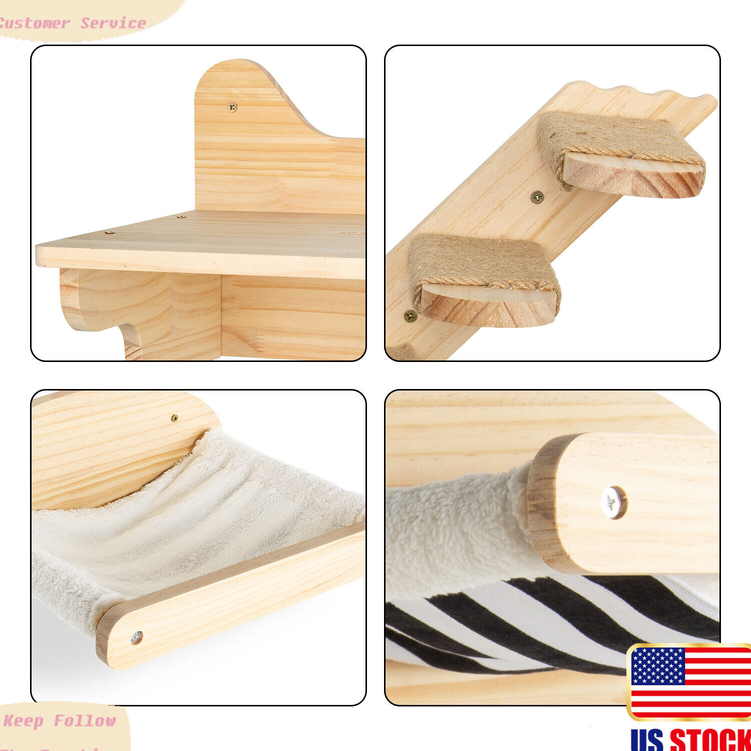 Wall-Mounted Cat Hammock with Ladder and Shelves