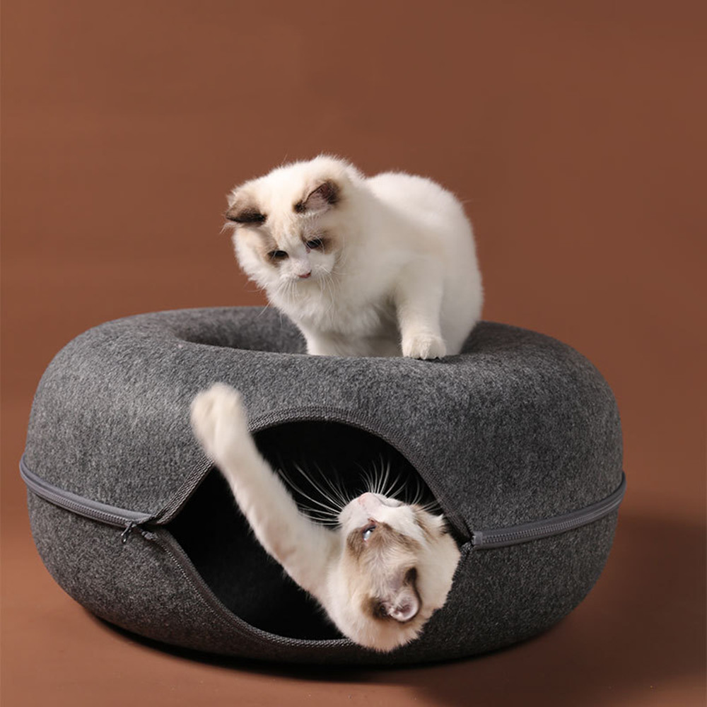 Interactive Felt Cat Bed Donut Tunnel House