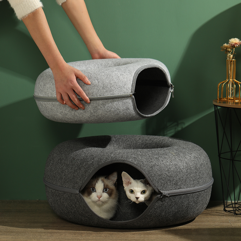 Interactive Donut Cat Bed and Tunnel Toy Set