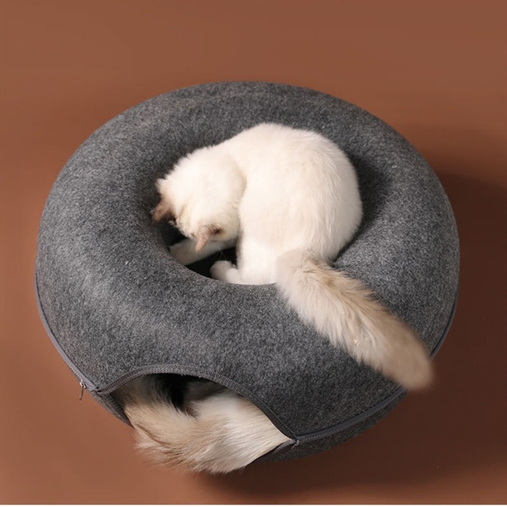 Interactive Felt Cat Bed Donut Tunnel House