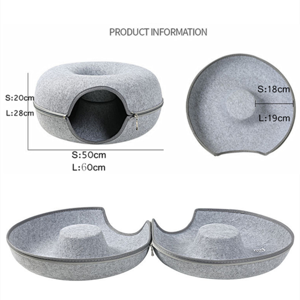 Interactive Felt Cat Bed Donut Tunnel House