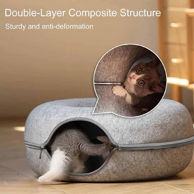 Cozy Donut Cat Tunnel Bed Toy House