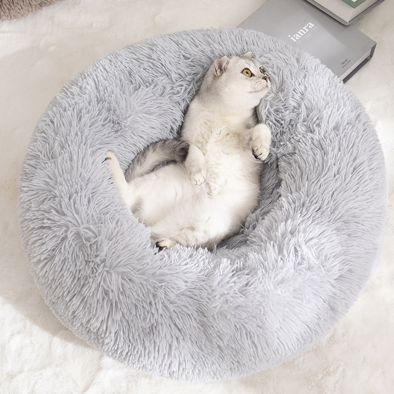 Plush Round Donut Bed for Cats and Dogs