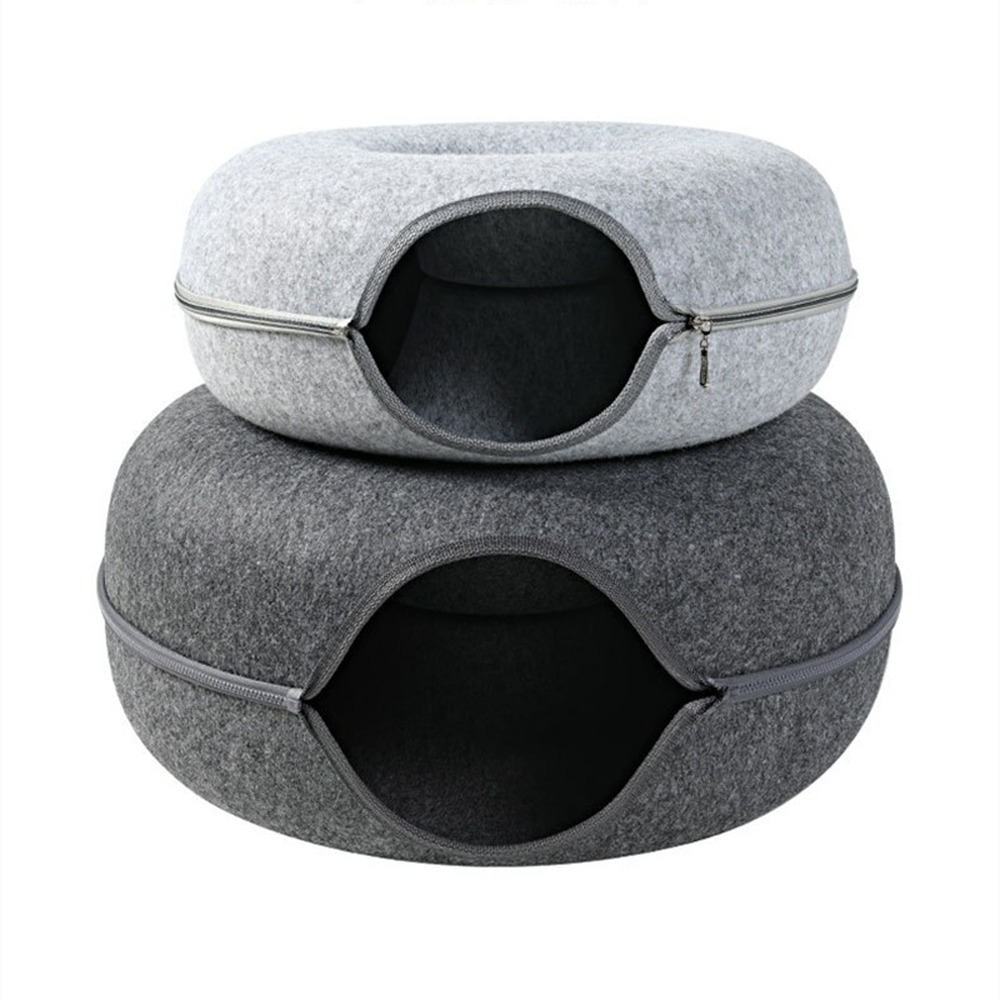 Interactive Felt Cat Bed Donut Tunnel House