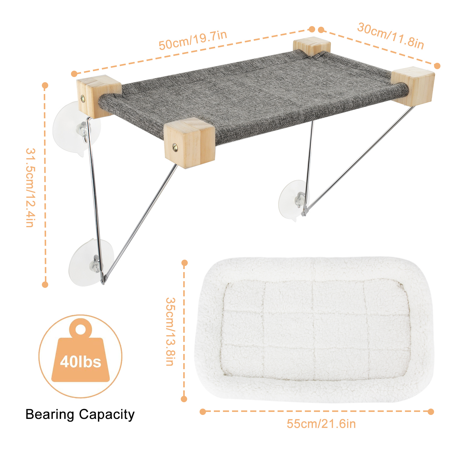 Spacious Window Hammock for Cats - Gray