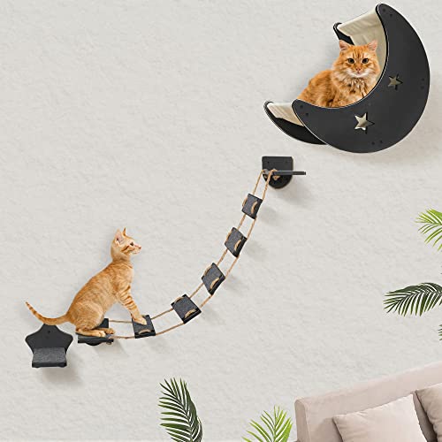 Modern Cat Wall Shelves with Hammock and Bridge