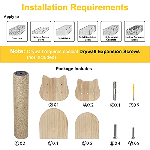 Wall-mounted Sisal Cat Scratching Post with Shelves