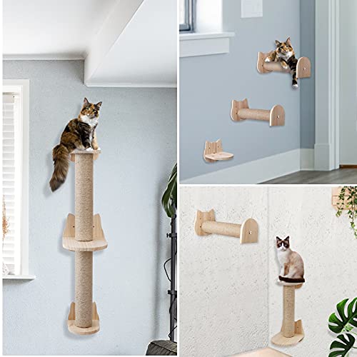 Wall-mounted Sisal Cat Scratching Post with Shelves